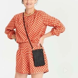 BNWT Clare V checkered tan and red long sleeve top